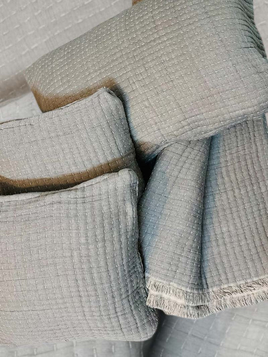 Grey Bed Throw with Pillow Set